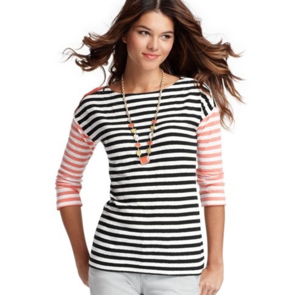 Parisian Stripe Zip Shoulder Tee | LOFT